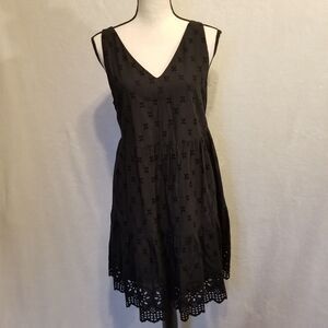 Loft S Dress Mini Black Eyelet Lace Lined Sleeveless Babydoll Boho Whimsigoth